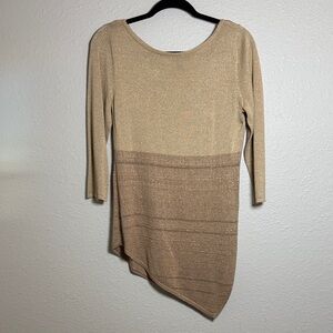 White House Black Market Asymmetrical Colorblock Sweater Gold/Tan size Medium